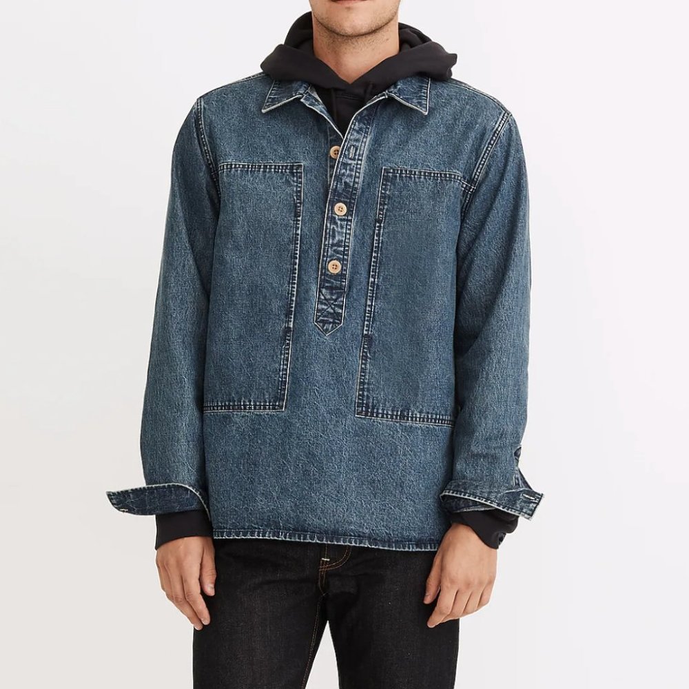 Madewell Denim Easy Long-Sleeve Popover Shirt - Size M